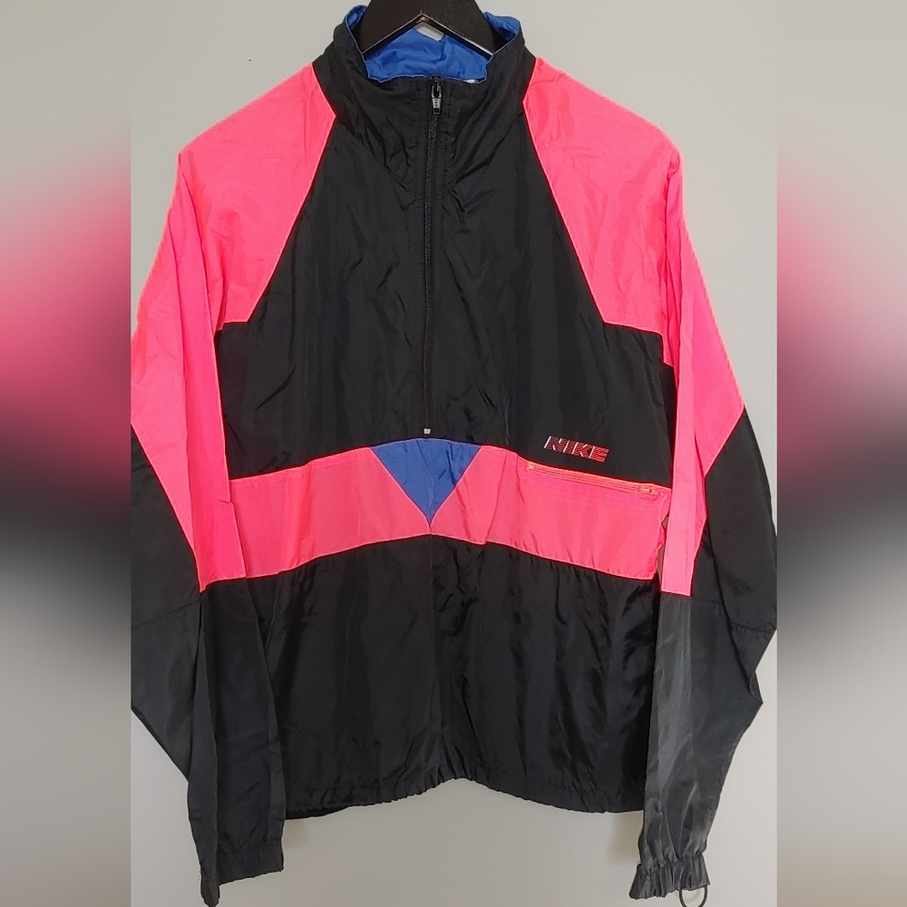Nike Black & Hot Pink Windbreaker Jacket with Blue Accent